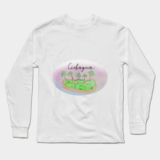 Cubagua watercolor Island travel, beach, sea and palm trees. Holidays and vacation, summer and relaxation Long Sleeve T-Shirt